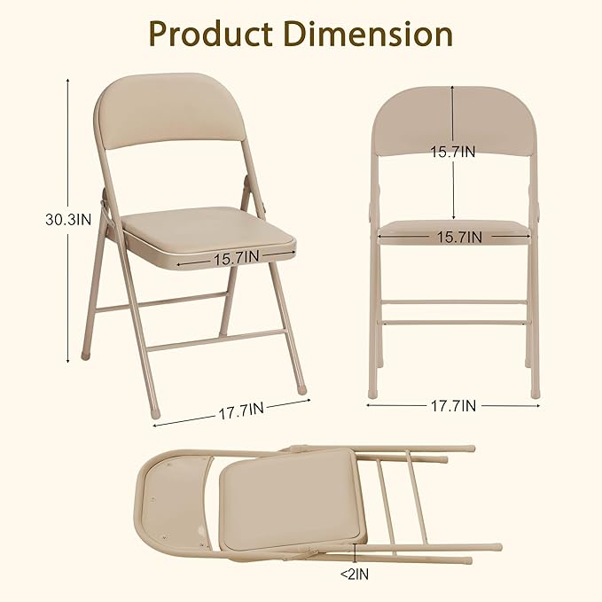 Khaki Folding Chairs 50 Pack with Comfortable Cushion and Back, 330LBS Capacity, Portable & Foldable Indoor Outdoor Chairs with Durable Metal Frame for Office Party Events Kitchen Dinning Wedding