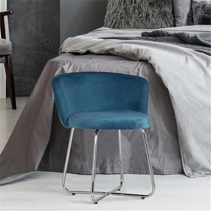 Hillsdale, Marisol Round Metal and Upholstered Vanity Stool with Scoop Back for Makeup Room or Bathroom, Blue