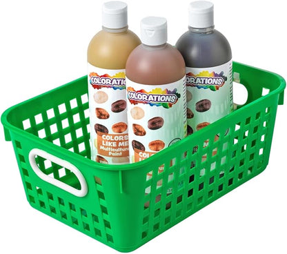 Really Good Stuff Medium Plastic Book Baskets, 11" by 7.5" by 4.5" - 12 Pack, Rainbow, Versatile Storage Solution for Classroom, Home and Office l Toy Storage, Multi-Purpose Organizer Basket