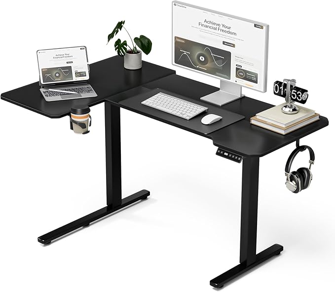 51" Reversiable L-Shaped Electric Standing Desk Adjustable Height Gaming Stand Up Corner Desk Sit Stand Home Office Computer Desk with Splice Board,Black Top