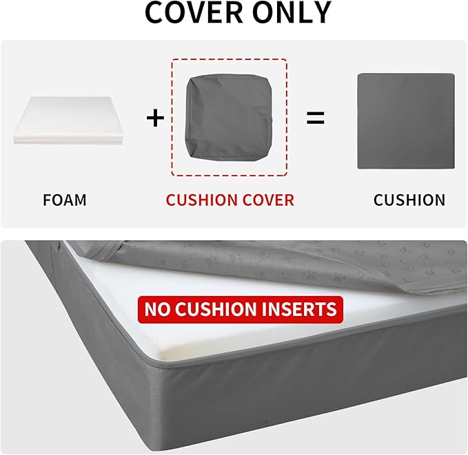 Easy-Going Waterproof Patio Cushion Covers ONLY Cover 20x18x4 inch 4 Pack Replacement Non-Slip Outdoor Seat Cushion Slipcover with Zipper. Dark Gray