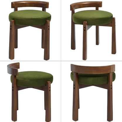 Modern Vanity Chair Upholstered Small Ottoman Footstool, Make Up Stool Velvet Fabric with Backrest Wooden Frame for Living Room Bedrooms, 1PC, Green