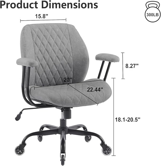 YFO Modern Ergonomic Office Desk Chair, Grey Leather with Lumbar Support, Adjustable Height, Swivel, Armrests, for Office, Gaming, Reading, Relaxing