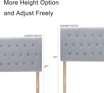 Kingfun Tufted Upholstered Full Size Bed Headboard in Modern Button Design, Adjustable Solid Wood Head Board, Premium Linen Fabric Padded Headboards in Bedroom (Grey)