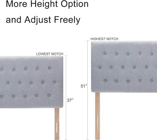 Kingfun Tufted Upholstered Queen Size Bed Headboard in Modern Button Design, Adjustable Solid Wood Head Board, Premium Linen Fabric Padded Headboards in Bedroom (Smoky Grey)