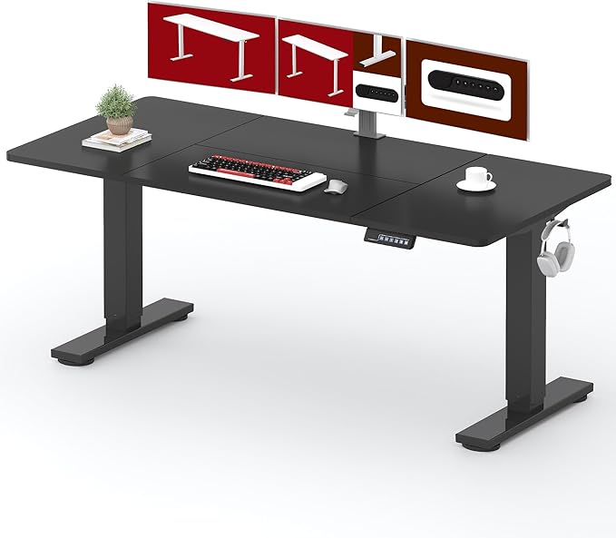 SANODESK Standing Desk Height Adjustable Electric Stand up Desk 79x32 Inches Sit Stand Home Office Desk with Splice Board, Black Frame/Black Top