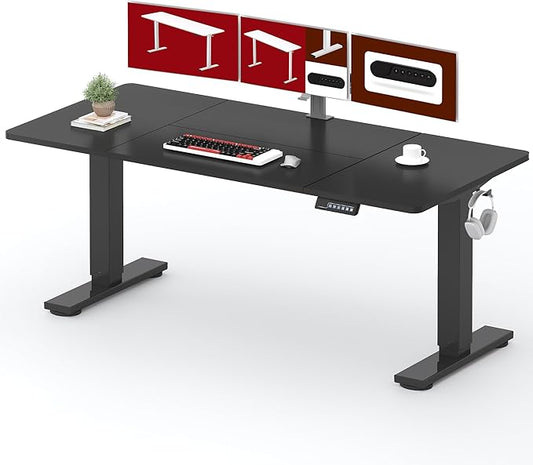 SANODESK Standing Desk Height Adjustable Electric Stand up Desk 79x32 Inches Sit Stand Home Office Desk with Splice Board, Black Frame/Black Top