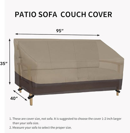 Easy-Going Waterproof Outdoor Couch Cover, Heavy Duty 3-Seater Patio Sofa Cover, Winchdproof Outdoor Furniture Cover with Air Vent (95Wx40Dx35H inch, Camel/Dark Brown)