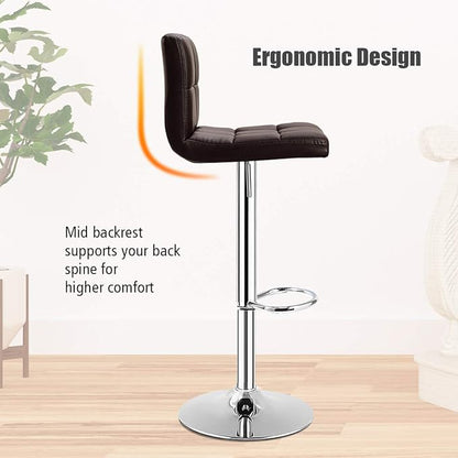 COSTWAY Adjustable Height PU Leather Barstools Set of 2, Brown
