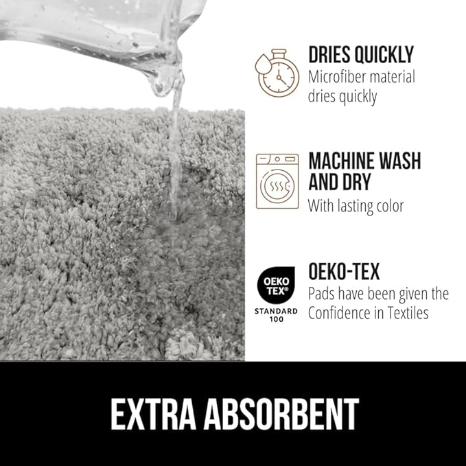 GORILLA GRIP Bathroom Rugs, 30x20, Ultra Soft Absorbent Mat, Thick Plush Bath Rug, Machine Washable, Microfiber Quick Dry, Mats for Shower, Bathtub and Floor, Home Decor Accessories, Light Gray