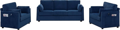 Sofa Set for Living Room Corduroy Couch Sets 3 Seater and Single Chair, Sofas for Apartment and Small Spaces (Blue, Sofa Set)