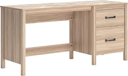 Signature Design by Ashley Battelle Casual 60" Home Office Desk with 1 Drawer and Cabinet Door, Light Brown