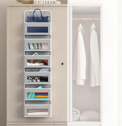 Simple Houseware 6 Clear Window Pocket Over Closet Door Storage Hanging Organizer for Bedroom, Bathroom, Pantry, Gay