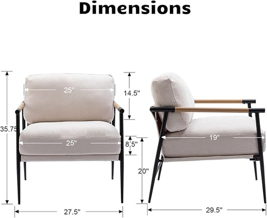 HEAH-YO Modern Accent Chair Set of 1, Upholstered Chenille Fabric Living Room Chair with Backrest, Comfy Armchair Side Chair for Bedroom, Beige