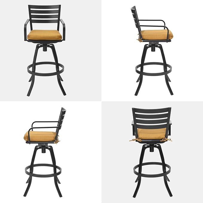 Pellebant Outdoor Swivel Barstools Set of 6, Aluminum 29.5" Bar Height Stool Chairs with Back & Footrest,Rust-Proof Tall Patio Bar Stools for Deck Lawn Garden, for Deck Lawn Garden,Teak