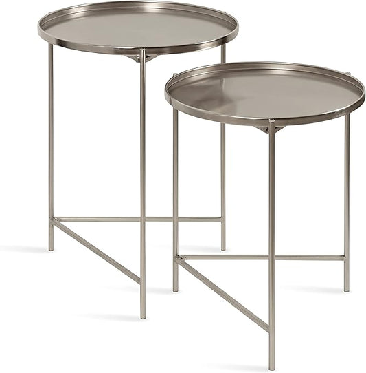 Kate and Laurel Ulani Modern Nesting Side Table; Set of 2; Silver; Sophisticated End Tables for Storage and Display