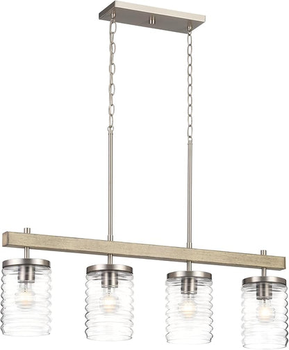 KICHLER Maritime 4-Light Linear Chandelier in a Classic Brushed Nickel Finish with a Clear Horizontal Ribbed Glass Shade, 82399