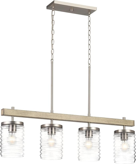 KICHLER Maritime 4-Light Linear Chandelier in a Classic Brushed Nickel Finish with a Clear Horizontal Ribbed Glass Shade, 82399