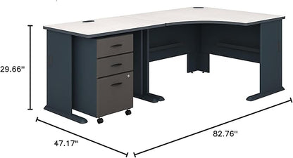 Bush Business Furniture Series A 48W Corner Desk with 36W Return and Mobile File Cabinet in Slate and White Spectrum