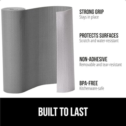 GORILLA GRIP Slip Resistant Drawer and Shelf Liner 2 Pack, Non Adhesive Water Resistant, Easy Clean and Trim, Smooth Surface Liners for Kitchen Cabinet, Shelves, Drawers, Pantry, 12 in x 10 FT, Gray