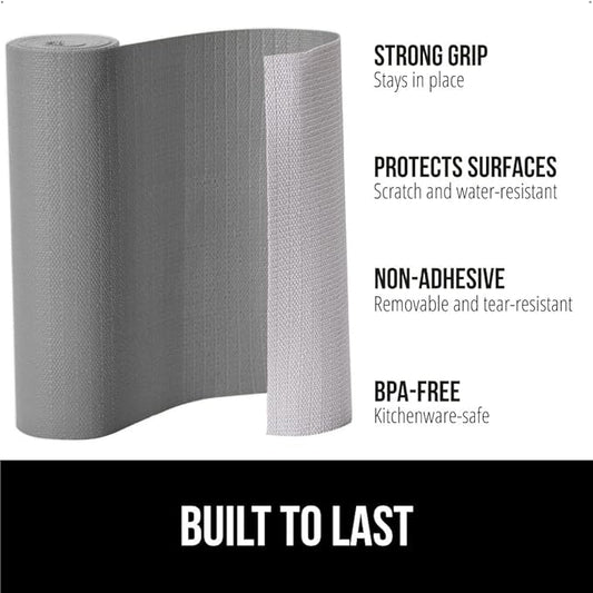 GORILLA GRIP Slip Resistant Drawer and Shelf Liner 2 Pack, Non Adhesive Water Resistant, Easy Clean and Trim, Smooth Surface Liners for Kitchen Cabinet, Shelves, Drawers, Pantry, 20 in x 20 FT, Gray