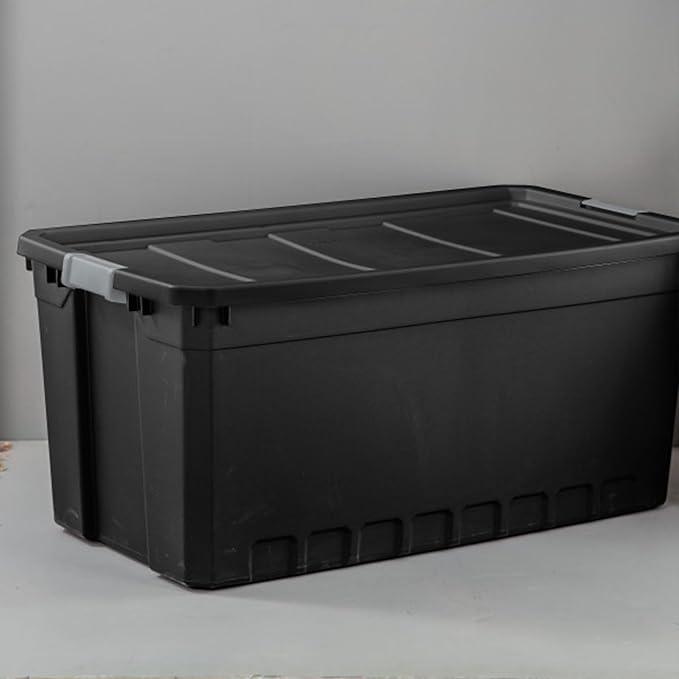 Sterilite 3-Pack Storage Bins with Lids, Large Heavy Duty Totes, 50 Gallon, Black