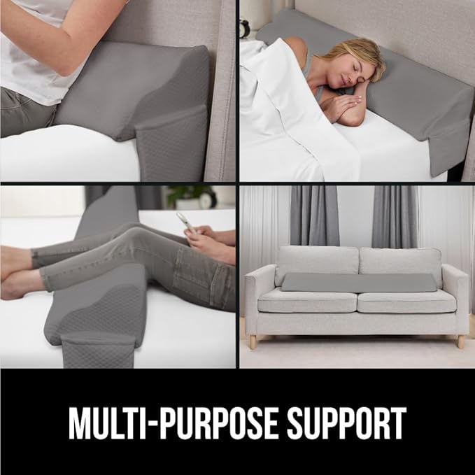 GORILLA GRIP Patent Pending King Bed Wedge Pillow Headboard Gap Filler, US Designed, Comfortable Supportive High Density Foam Pillows, Stay in Place Gripping Dots, Wedges Between Mattress, Soft Gray