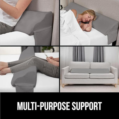 GORILLA GRIP Patent Pending King Bed Wedge Pillow Headboard Gap Filler, US Designed, Comfortable Supportive High Density Foam Pillows, Stay in Place Gripping Dots, Wedges Between Mattress, Soft Gray