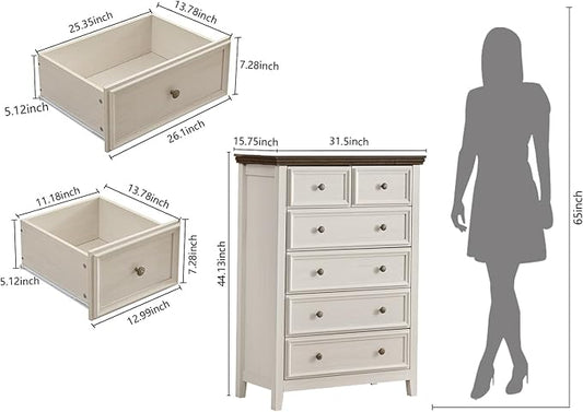 Tall Dresser for Bedroom 6 Drawers Dresser,6 Chest of Drawers Storage Cabinet for Living Room,Filing Cabinet for Home Office