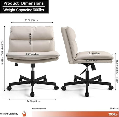 EMIAH Armless Office Desk Chairs Criss Cross Chair with Wheels Mid-Back Ergonomic Home Office Computer Chair Comfortable Thickened Cushion Adjustable Swivel Task Chair with Genuine Leather