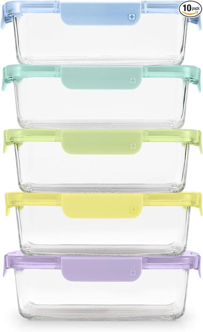 Ello Color Lock 5 Cup 10PC, 5 Pack Glass Meal Prep Sets Leak-Proof Glass Food Storage Containers with Airtight BPA-Free Plastic Lids, Dishwasher, Microwave, and Freezer Safe, Purple Rain