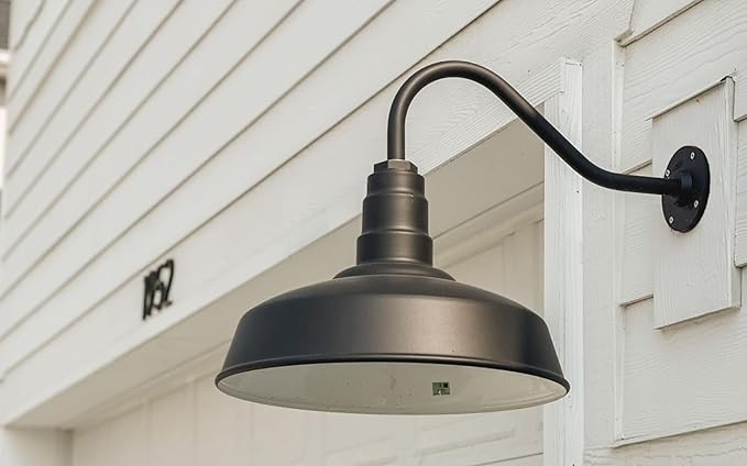 Steel Lighting Co. Gardena Barn Light | Outdoor Wall Mounted | 16" Dome | 23" Gooseneck | Farmhouse Light Made in America | Green Exterior/White Interior