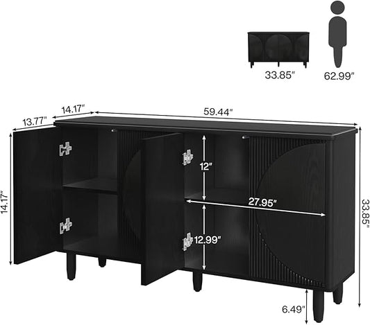 Tribesigns Buffet Cabinet Sideboard with Storage, Modern Storage Cabinet Sideboard Buffet Table with Doors for Living Room Kitchen Dining Room (Black)