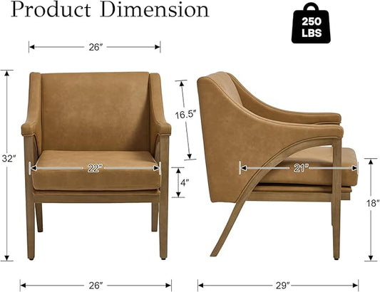 EALSON Modern Accent Chair Comfy Leather Living Room Chair with Wooden Frame and Armrest Mid Century Upholstered Reading Lounge Armchair for Living Room/Bedroom/Reading/Balcony, Brown
