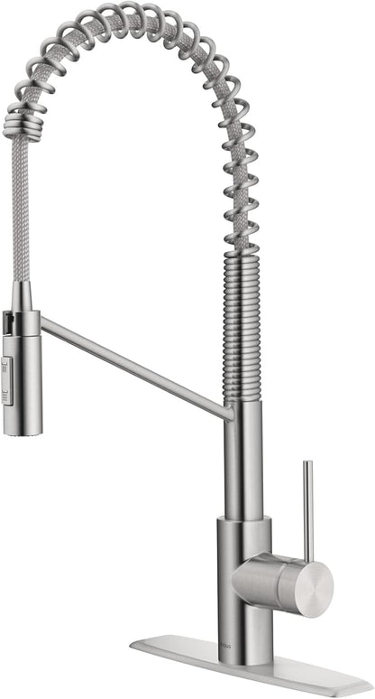 KRAUS Oletto Commercial Style Single Handle Pull Down Kitchen Faucet with QuickDock Top Mount Installation Assembly in Spot Free Stainless Steel, KPF-2631SFS