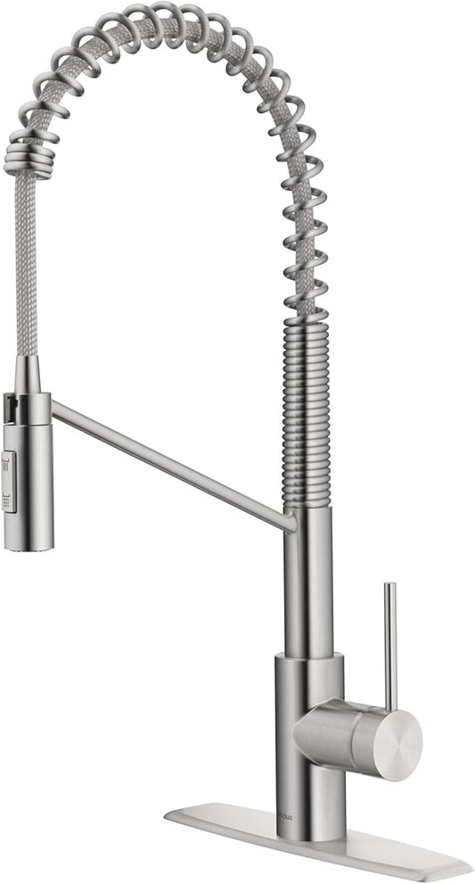 KRAUS Oletto Commercial Style Single Handle Pull Down Kitchen Faucet with QuickDock Top Mount Installation Assembly in Spot Free Stainless Steel, KPF-2631SFS