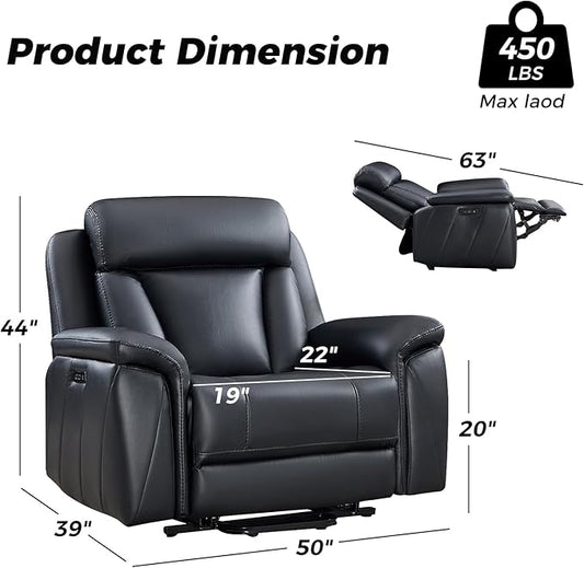 CANMOV 50" Wide Oversized Recliner, Faux Leather Power Lift Recliner Chair, Extra Large Lift Chair with Massage and Heat, Stand Up Recliner for Elderly Big and Tall,Black