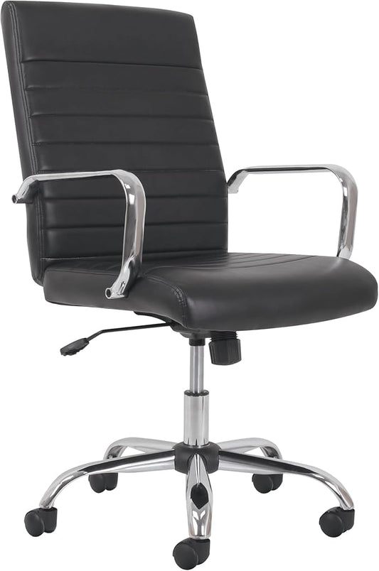 HON Sadie Executive Chair, Ergonomic Leather Office Chair with Chrome Arms and Back Support, for Computers, Desks, Home Offices, 360 Swivel, Black