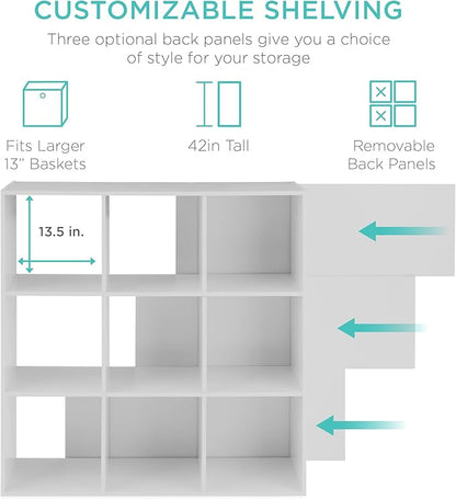 Best Choice Products 9-Cube Storage Organizer, 13.5in Shelf Opening, Bookcase, Display Shelf, Customizable w/ 3 Removable Back Panels – White