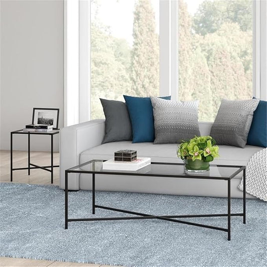 Henley 48'' Wide Rectangular Coffee Table with Glass Top in Blackened Bronze