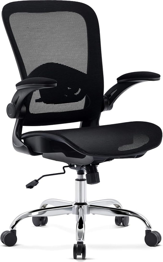 Office Chair Mesh Seat,Ergonomic Mesh Desk Chair with Adjustable Lumbar Support,Computer Chair with Flip-up Armrests, Rolling Executive Chairs, Home Office Chair(Black)