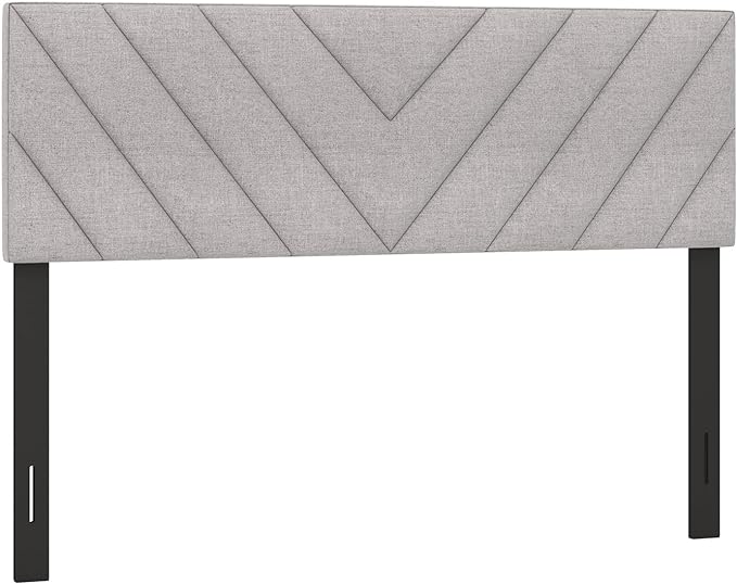 KOMFOTT Linen Fabric Upholstered Headboard for Full/Queen Size Bed, Rectangular Headboard with Solid Wood Legs & Adjustable Width, Padded Full/Queen Bed Headboard, Easy Assembly, Gray