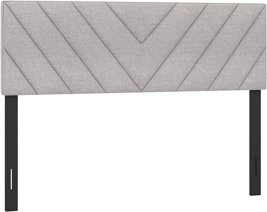 KOMFOTT Linen Fabric Upholstered Headboard for Full/Queen Size Bed, Rectangular Headboard with Solid Wood Legs & Adjustable Width, Padded Full/Queen Bed Headboard, Easy Assembly, Gray