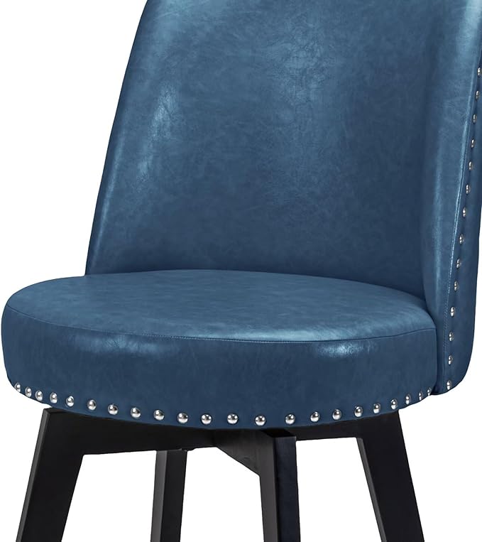 MINCETA Bar Stools Set of 2, PU Leather Barstools, 26 Inch Upholstered Counter Stools with High Back and Footrest, Swivel Counter Height Barstools for Kitchen Island Home Bar Navy Blue
