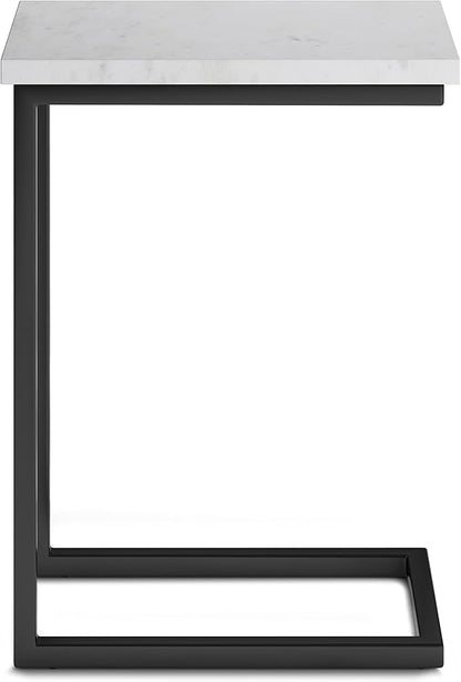 SIMPLIHOME Skyler 18-inch Wide Metal Table in White/Black, C-Shaped Industrial-Style Side Table with Genuine Marble Top for Living Room, Bedroom, or Home Office