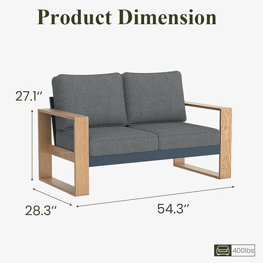 LayinSun Aluminum Patio Furniture Set 2 Seat Loveseat, Oversized Seat with Hight Back, Outdoor Conversation Sets for Porch, Balcony, Deck