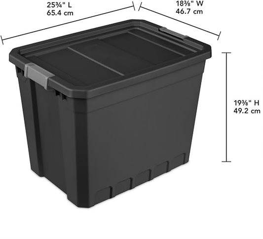 Sterilite 8-Pack Plastic Storage Bins with Lids, Stackable Containers, 27 Gallon, Black