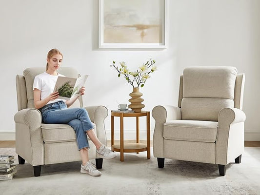 Recliner Chair for Living Room, Modern Reclining Sofa Home Theater Seating with Upholstered Push Back, Mid-Century Reclining Armchair with Lumbar Support, Bedroom, Reading Nook, Office, Set of 2