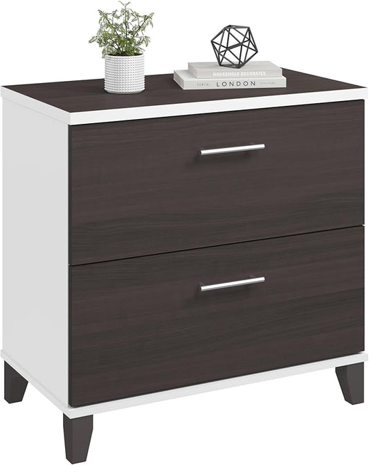 Bush Furniture 2 Drawer Lateral File Cabinet, Letter and Legal-Size Document Storage for Home or Professional Office, Somerset Collection, White and Storm Gray