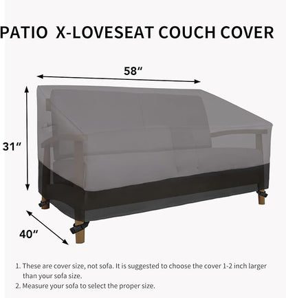 Easy-Going Waterproof Outdoor Loveseat, Heavy Duty Deep 2-Seater Patio Couch, Windproof Outdoor Furniture with Air Vent (58Wx40Dx31H inch, Gray/Black)